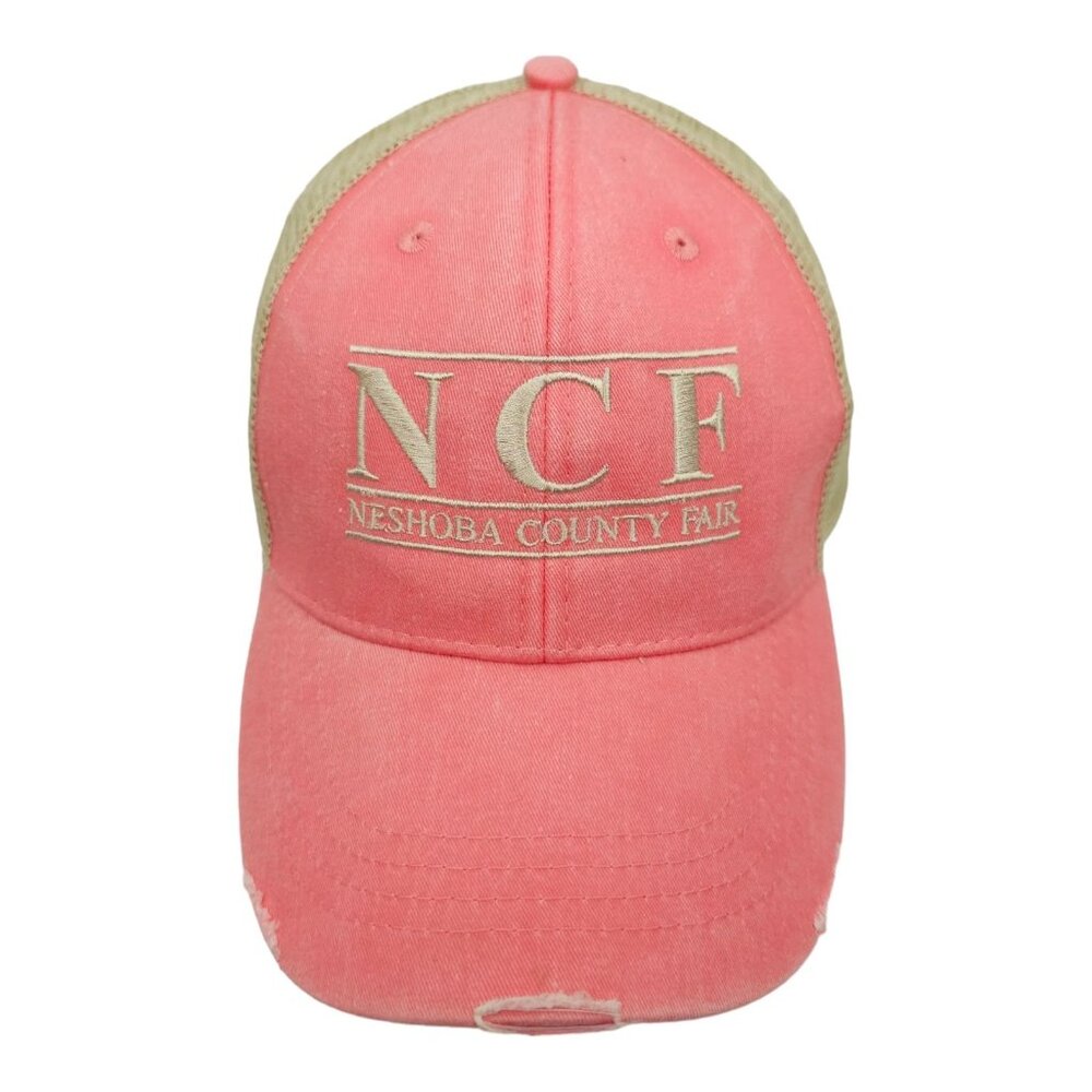 Neshoba County Fair NCF Distressed Mesh Snapback Cap Trucker Baseball Hat Coral